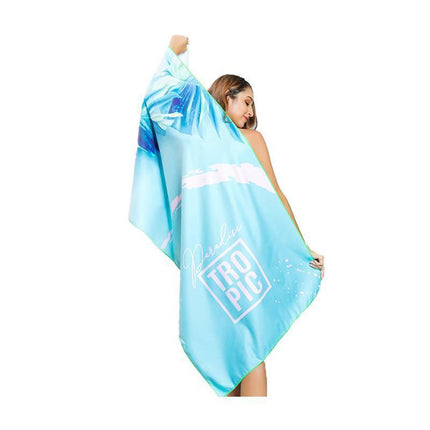 Sand Free XL Beach Towel + Bag Quick Dry Microfibre Compact Light Swimming - Grystal Green Leaf.