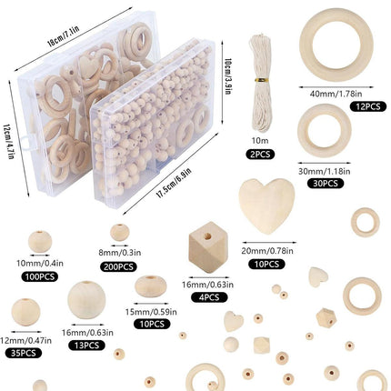 414pcs DIY Beading Kit Round Wooden Beads Set Craft Jewelry Supplies Home Decor.