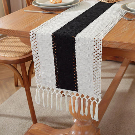 Cotton Linen Table Runner with Knot Tassel Bed End Towel Long Tablecloth Mat - Beige.