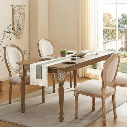 Cotton Linen Table Runner with Knot Tassel Bed End Towel Long Tablecloth Mat - Beige.