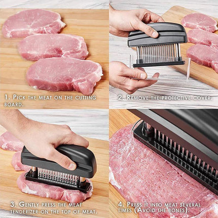 48-Blade Stainless Steel Meat Tenderizer Tool for Steak Pork Chicken Lamb.