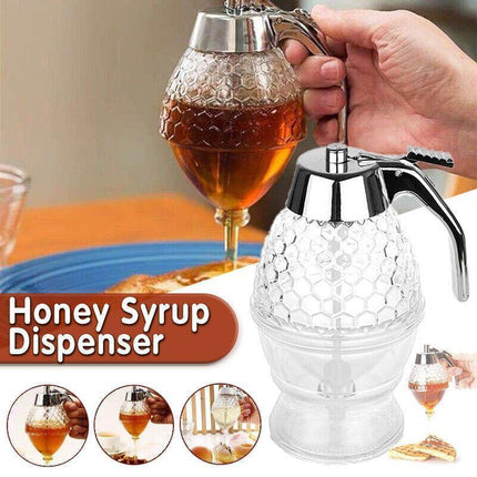 Honey Syrup Dispenser with Stand Bottom Flow Trigger Jar for Kitchen Use.