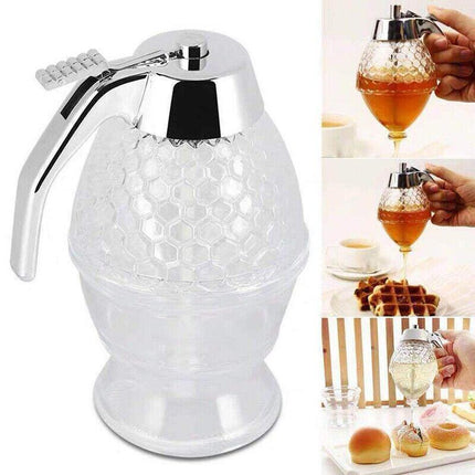 Honey Syrup Dispenser with Stand Bottom Flow Trigger Jar for Kitchen Use.