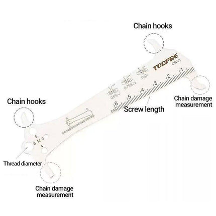 3 in 1 Bike Chain Wear Indicator Chain Hook Bolt Gauge Ruler Tool Stainless Steel.