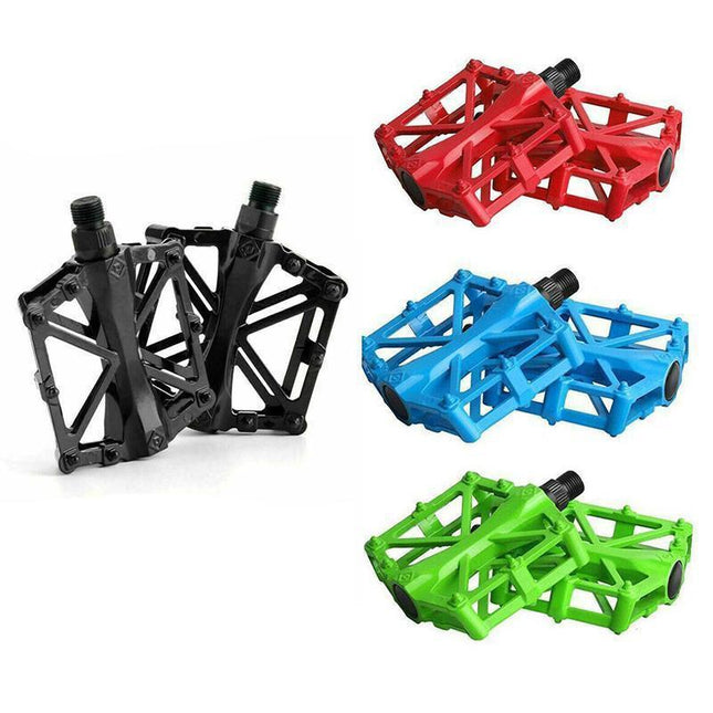 Bike Pedals Alloy Mountain Road MTB Colored Bicycle Nonslip Cycling Pedals 9/16" - Blue.