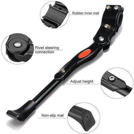Rear Adjustable Kickstand for Mountain Bicycle Road Bike Parking Support Leg - Black.