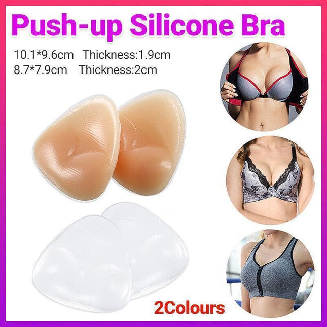 Triangle Push-Up Silicone Bra Inserts Breasts Pad Bikini Bra Cleavage Enhancers - Beige-Small.