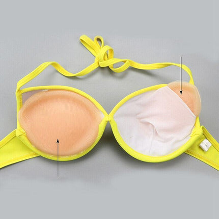 Triangle Push-Up Silicone Bra Inserts Breasts Pad Bikini Bra Cleavage Enhancers - Beige-Small.