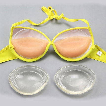 Triangle Push-Up Silicone Bra Inserts Breasts Pad Bikini Bra Cleavage Enhancers - Transparent-Small.