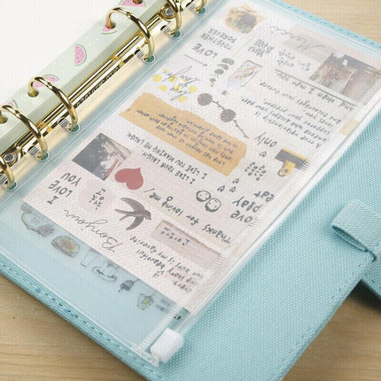 12X A5/A6/A7 Binder Pocket Zipper 6 Holes Pvc Document Filling Bags Clear Kit - A6(17*11CM).