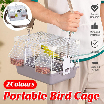 Portable Bird Carrier Cage Backpack Travel Bird Cage Outdoor Ventilated Pet Bag - Grey.