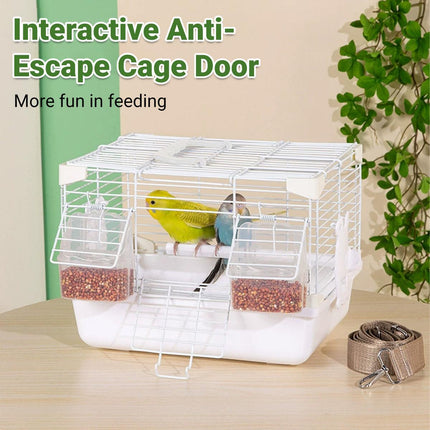 Portable Bird Carrier Cage Backpack Travel Bird Cage Outdoor Ventilated Pet Bag - Grey.