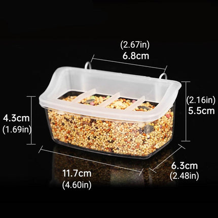 Clear Bird Feeder Box Parrot Food Dispenser Cage Sink Container Hanging Supplies.