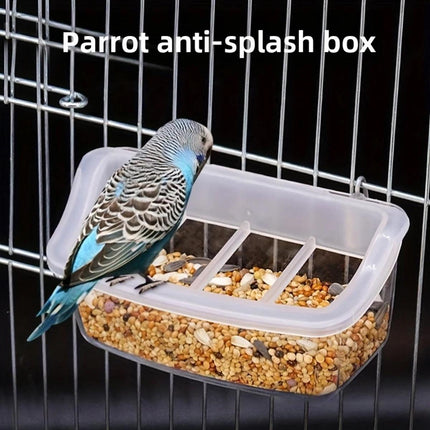Clear Bird Feeder Box Parrot Food Dispenser Cage Sink Container Hanging Supplies.