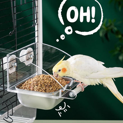 Parrot Stainless Steel Food Bowl Bird Feeder Cage Hanging Dish for Pet Birds - L.