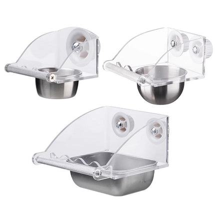 Parrot Stainless Steel Food Bowl Bird Feeder Cage Hanging Dish for Pet Birds - S.