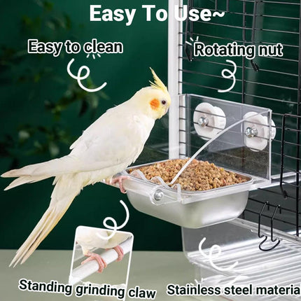 Parrot Stainless Steel Food Bowl Bird Feeder Cage Hanging Dish for Pet Birds - S.