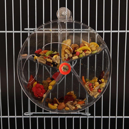 Parrot Foraging Toy Bird Chew Wheel Food Dispenser Divider Box Cage Accessory - Transparent.