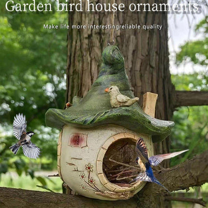 Cartoon Hanging Birdhouse Cozy Nest Resin Garden Outdoor Tree Patio Decor.
