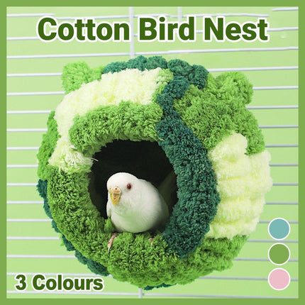 Hanging Warm Cotton Nest Hammock Cozy Bed for Parrots and Other Bird Species - Blue.