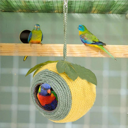 Bird Nest Parrot Nest Coconut Shell Braided Twine Colourful Cage Hanging Bed - White-Brown-Screw Model.