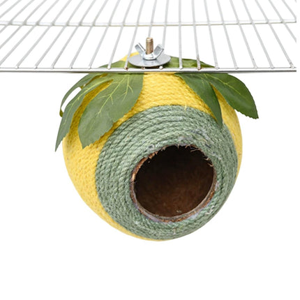 Bird Nest Parrot Nest Coconut Shell Braided Twine Colourful Cage Hanging Bed - White-Brown-Screw Model.