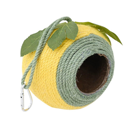 Bird Nest Parrot Nest Coconut Shell Braided Twine Colourful Cage Hanging Bed - White-Brown-Screw Model.