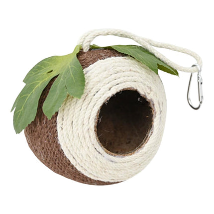 Bird Nest Parrot Nest Coconut Shell Braided Twine Colourful Cage Hanging Bed - White-Brown-Screw Model.