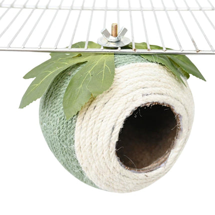 Bird Nest Parrot Nest Coconut Shell Braided Twine Colourful Cage Hanging Bed - White-Brown-Screw Model.