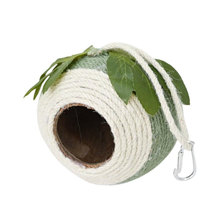 Bird Nest Parrot Nest Coconut Shell Braided Twine Colourful Cage Hanging Bed - White-Brown-Screw Model.