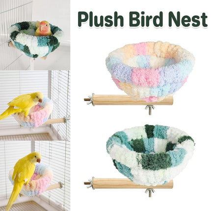 Parrot Winter Warm Nest Fluffy Cotton Hanging Bed Colourful Bird Cage House - Pink.