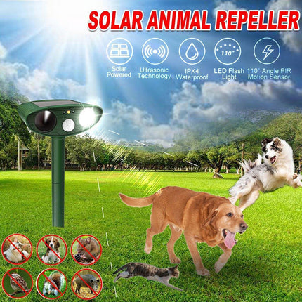 Solar Powered Ultrasonic Animal Bird Repeller Outdoor Pest Insect Control Device.