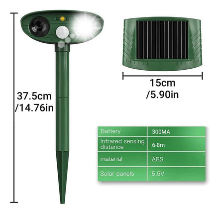 Solar Powered Ultrasonic Animal Bird Repeller Outdoor Pest Insect Control Device.
