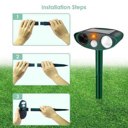 Solar Powered Ultrasonic Animal Bird Repeller Outdoor Pest Insect Control Device.