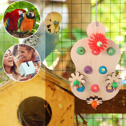 Wooden Parrot Toys Educational Interactive Chewing Nibbling Hanging Cage Toys.