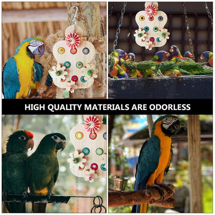Wooden Parrot Toys Educational Interactive Chewing Nibbling Hanging Cage Toys.