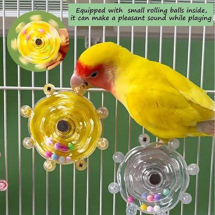 Interactive Parrot Spinning Wheel Stress Relief Toy for Small Birds Durable - Transparent.