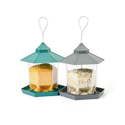 Garden Hanging Wild Bird Feeder Birds Gazebo Shape Container Waterproof Outdoor - Green.