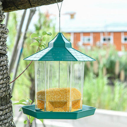 Garden Hanging Wild Bird Feeder Birds Gazebo Shape Container Waterproof Outdoor - Green.