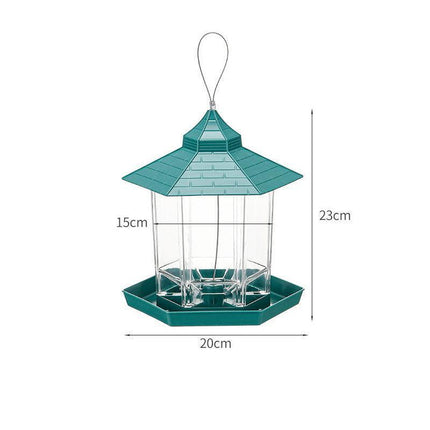Garden Hanging Wild Bird Feeder Birds Gazebo Shape Container Waterproof Outdoor - Green.