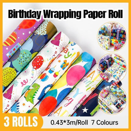 3 Pack Colorful Celebration with Premium Present Wrapping Paper - QQLW.