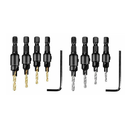 4PCS Screw Countersink Bit Set Pilot Holre Drill Metal Plastic Wood Hex Shank - Silver.