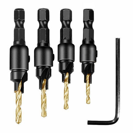 4PCS Screw Countersink Bit Set Pilot Holre Drill Metal Plastic Wood Hex Shank - Silver.