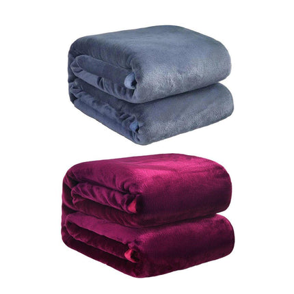Soft Winter Flannel Blanket for Office Home Lunch Break Warm Cozy Throw Blanket - Grey Blue.