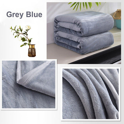 Soft Winter Flannel Blanket for Office Home Lunch Break Warm Cozy Throw Blanket - Grey Blue.