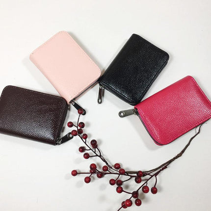 Compact Zipper Organ Card Cover Holder Wallet ID Bag Short Coin Purse Pockets - Black.