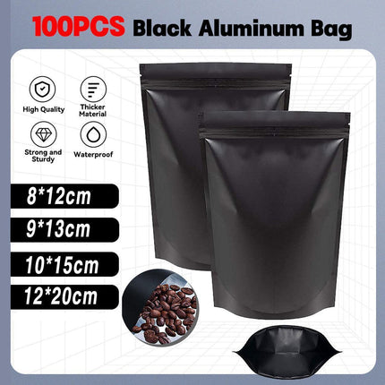 100PCS Black Aluminum Bag Mylar Foil Pouch Heat Sealer Food Storage Package Bags - 10x15cm.