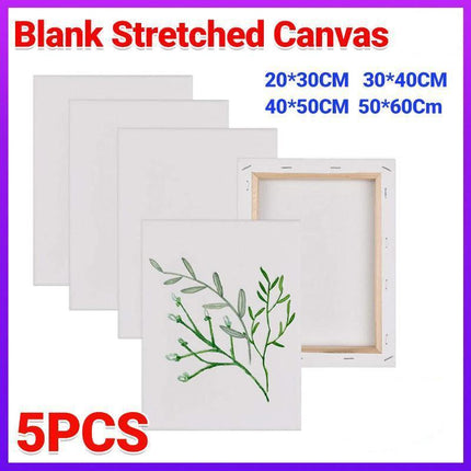 5x Artist Blank Stretched Canvas Canvases Art Large White Range Oil Acrylic Wood - 40*50CM.