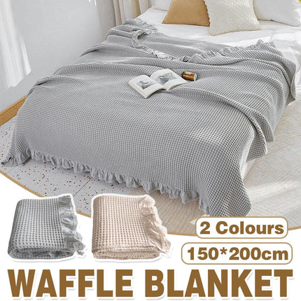 Waffle Sofa Blanket Thin Lightweight Throw Soft Cover Couch Bed Living Room Use - Beige.
