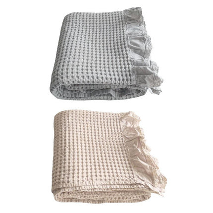 Waffle Sofa Blanket Thin Lightweight Throw Soft Cover Couch Bed Living Room Use - Beige.